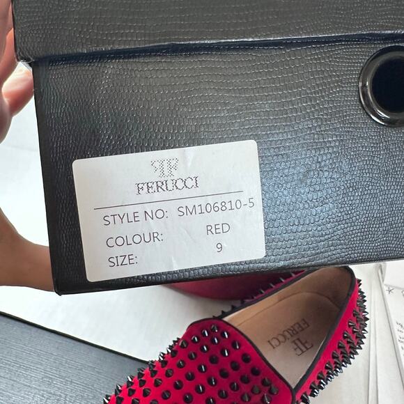 Mens Ferucci burgundy loafers black rivets and spikes slip on size 9 - Picture 9 of 9